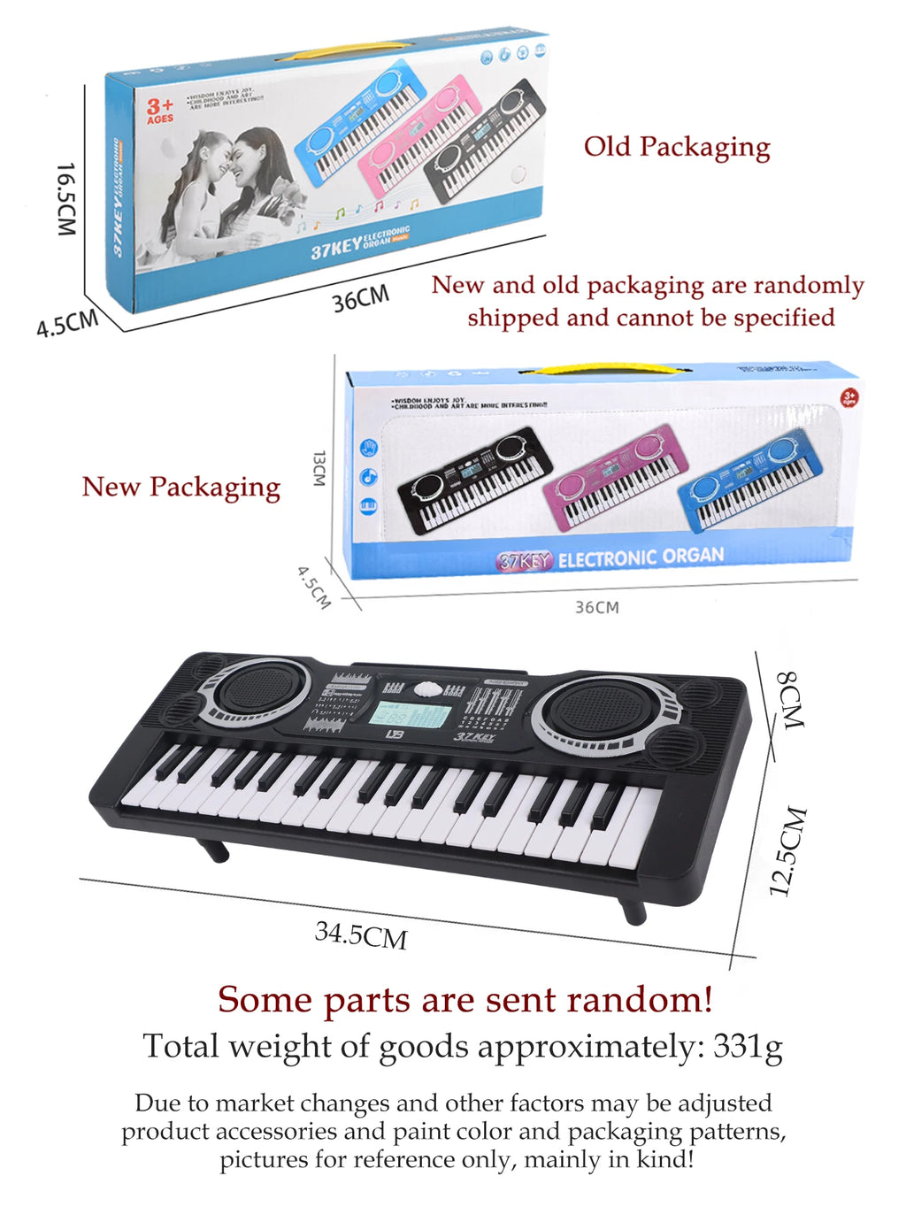 Electronic 37 Keys Piano Toys for Kids, Portable Keyboard Musical Instrument Kid Education Toy Gifts Not Include Battery