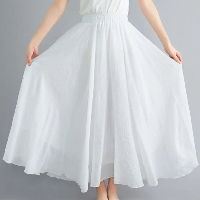 High Quality Cotton Linen Maxi Skirt Women Casual Elastic High Waist Pleated A-Line Beach Skirts Boho Saia Feminina Faldas Jupe