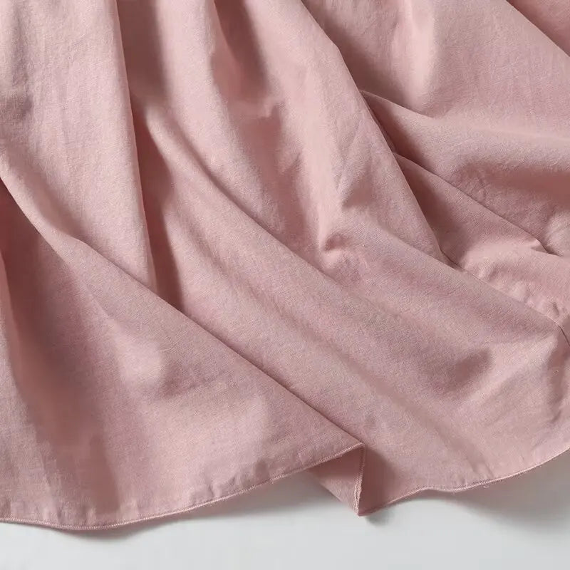 Dave&Di Summer Dress Women Vestidos French Minimalist Pink Suspenders Dress Pleated Fashion Linen Sexy Elegant Midi Dress