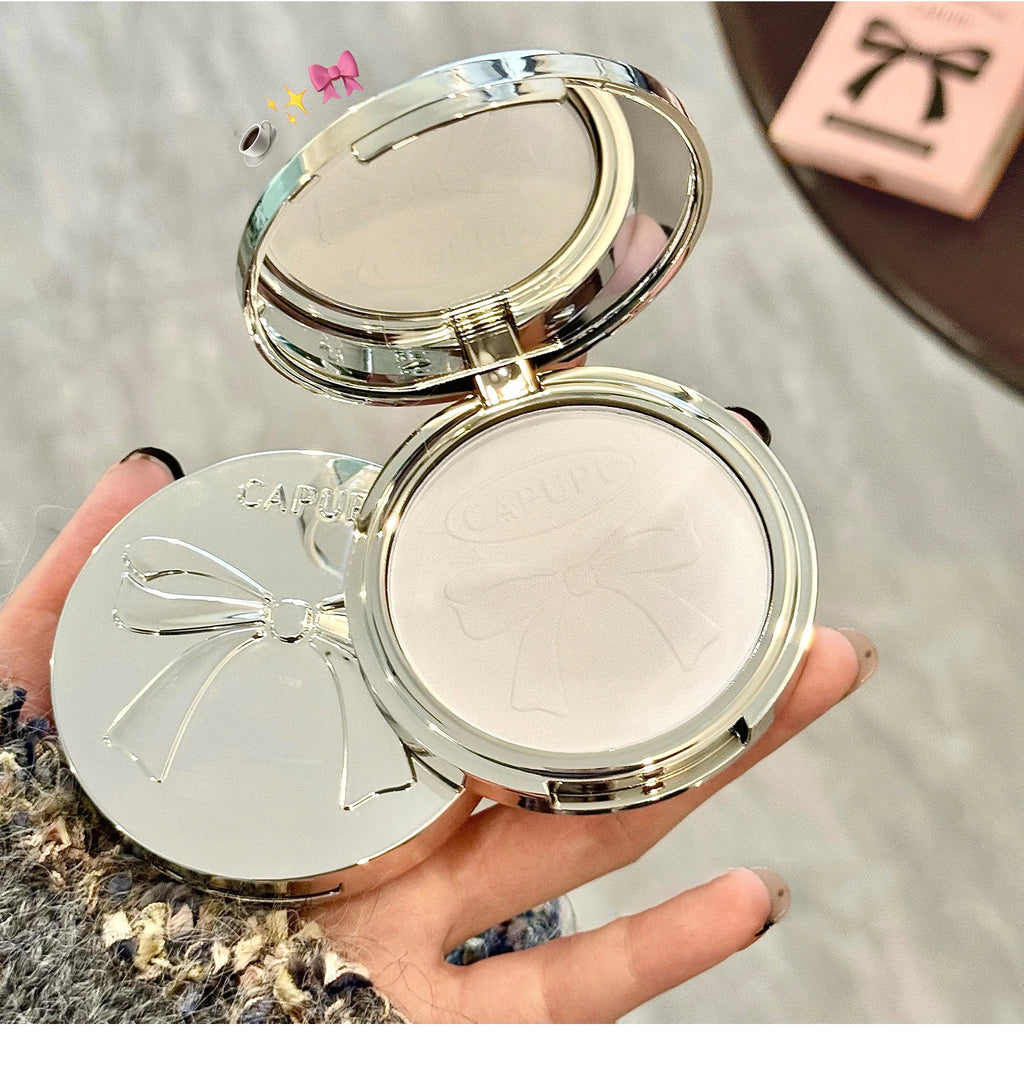 Bowknot Pressed Powder Transparent White Matte Brighten Concealer Long-lasting Oil Control Face Makeup Smooth Setting Powder