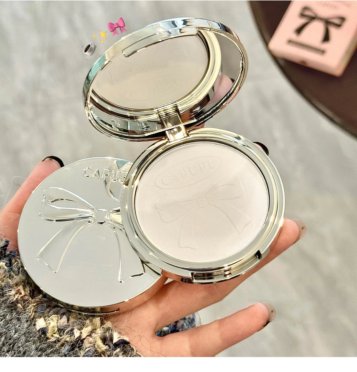 Bowknot Pressed Powder Transparent White Matte Brighten Concealer Long-lasting Oil Control Face Makeup Smooth Setting Powder