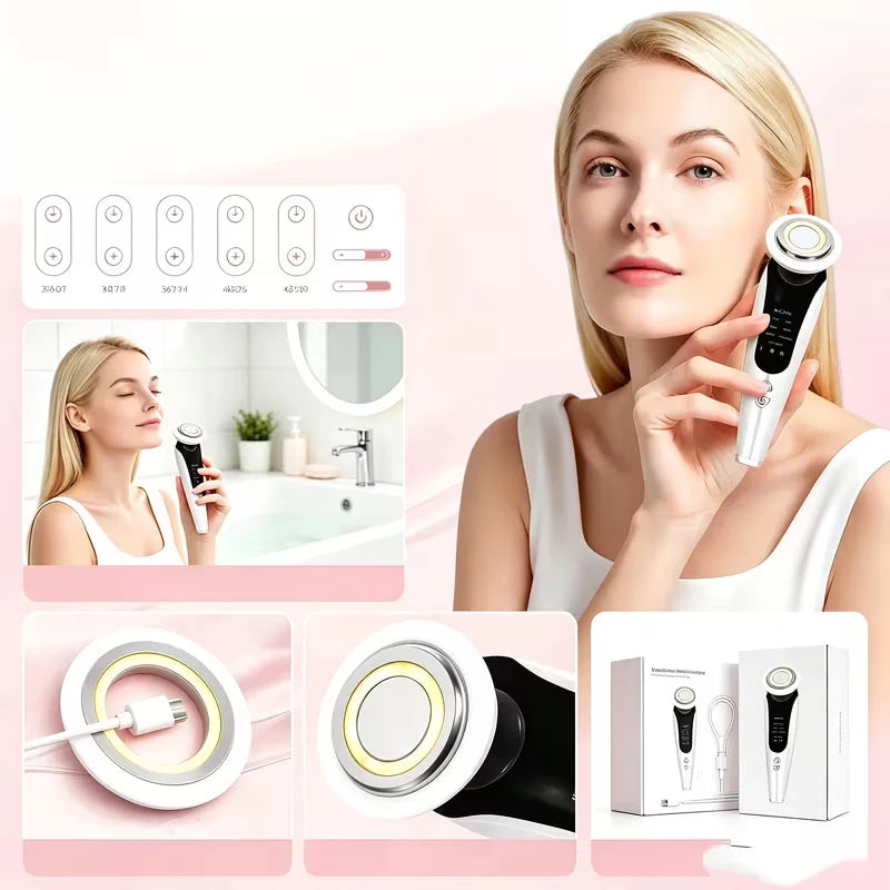 Cloud Prime 7 In 1 Facial And Neck Beauty Device 7 Modes LED Facial Skin Massager, 3 Adjustable Strengths Skincare Massage Tool With Vibration For Christmas And New Year Gifts