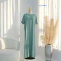 Fashionable  Color round Neck Short Sleeve Long Dress Inner Wear Dress Ethnic Style New Arrival High Waist Polyester Fabric