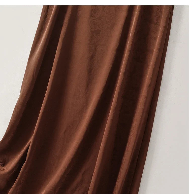 New Arrival Export Quality Genuine Silk Vinegar Satin Round Neck Rose Dress Innertank Skirt Women's Long Dress