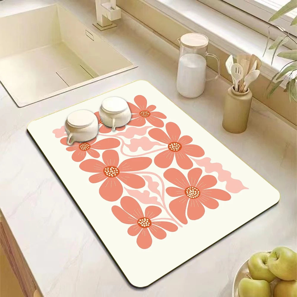 Absorbent Diatomite Dish Drying Mat - Anti-Slip Kitchen Drain Pad