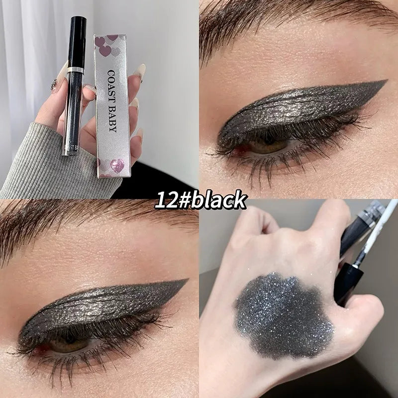 12 Color Liquid Eyeshadow Pearlescent Long-lasting Glitter Eyeliner Waterproof Natural Smokey Silver Shimmer Shadows Eye Makeup