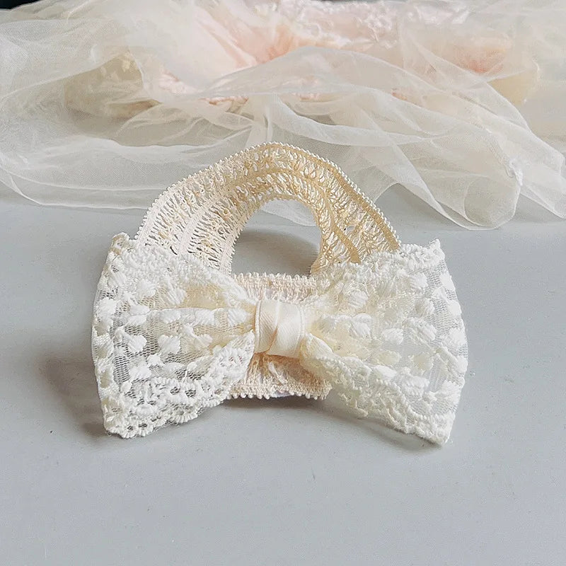 White Lace Bow Baby Headbands for Girl Cute Bowknot Hair Band Elastic Infant Turban Newborn Headwear Baby Hair Accessories 머리띠