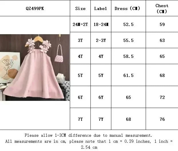 Korean Version 2 3 4 5 6 7-year-old Solid Color Girls' Casual Clothes Summer 3D Flower Princess Dress Fashionable and Elegant