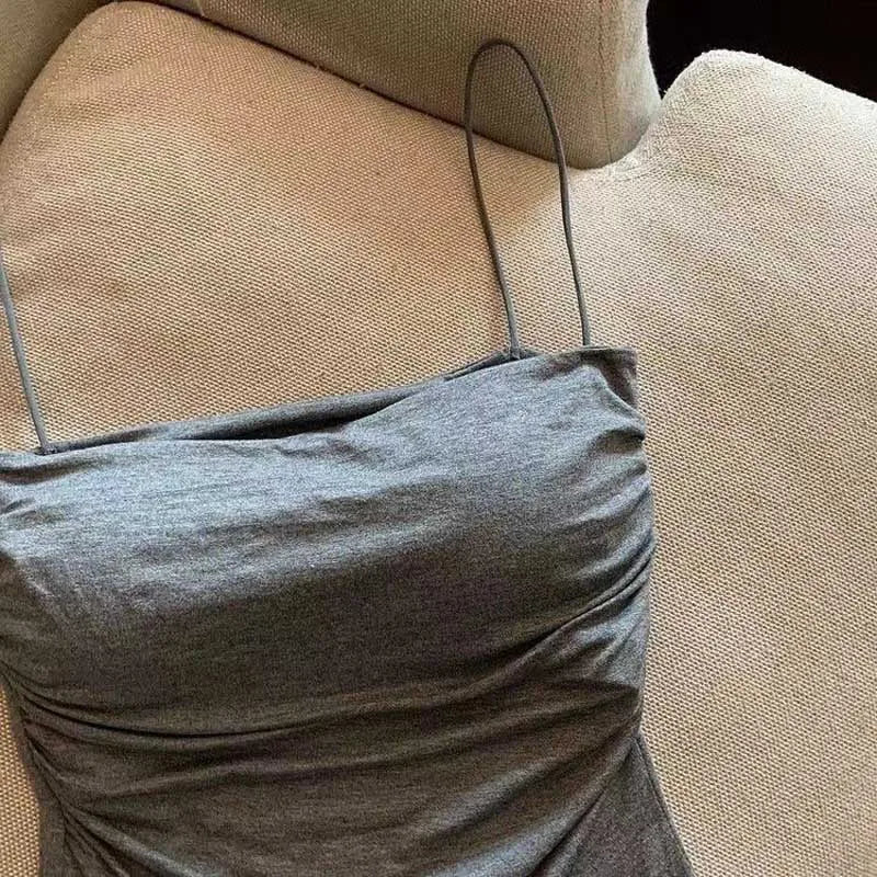 Built In Bra Camisole Tank Top For Women With Medium Stretch Cropped Sleeveless Vest