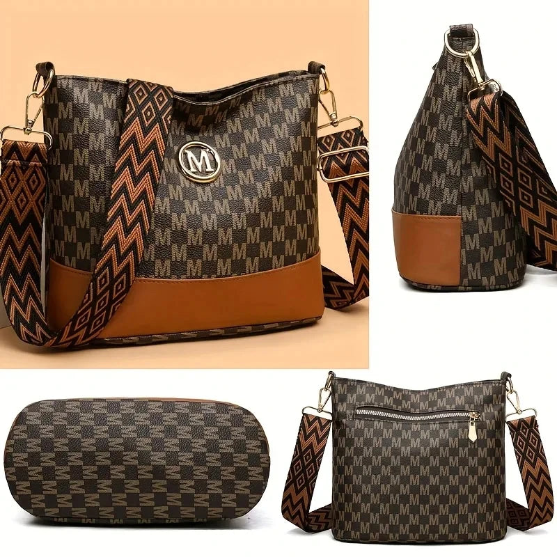 Elegant Women's Crossbody Bag with "M" Badge, Multi-Pocket Design, Adjustable Shoulder Strap, Perfect Gift for Women