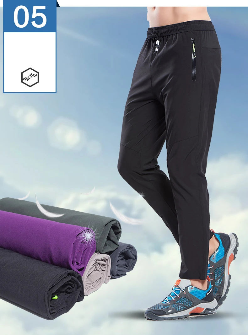 Thin Summer Stretch Pants with Zipper Pockets Quick Dry Hiking Camping Trousers Men Gym Fitness Jogging Running Sports Pants Men