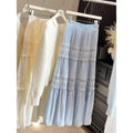 French Gentle Style Lace Splicing High Waist Casual Half Skirt Women Early Spring New Slimming Cake Skirt Style Cotton Blend