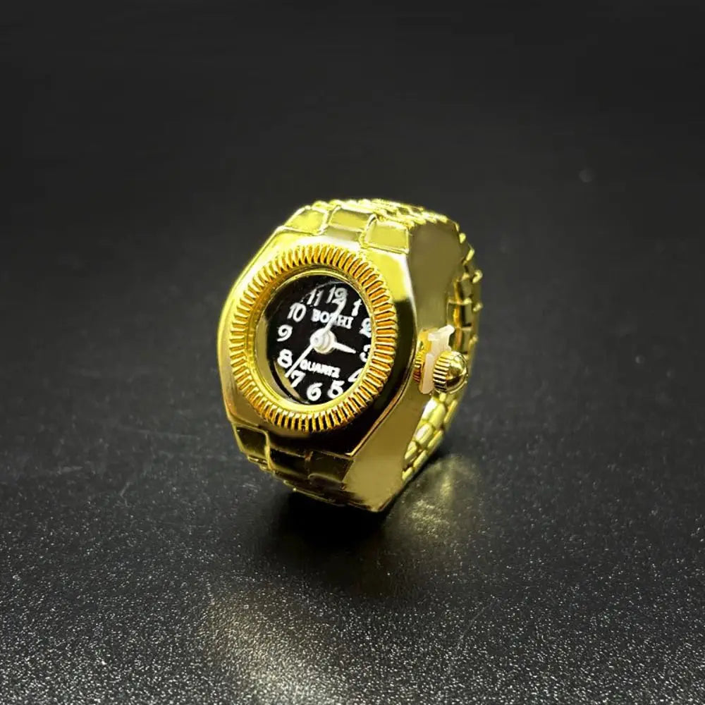 Finger Ring Watch For Couples Vintage Punk Heart Shape Quartz Clock With Adjustable Elastic Strap
