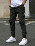 Men Cargo Pants, Elastic Waist Solid Casual Pants Trousers Streetwear with Pockets