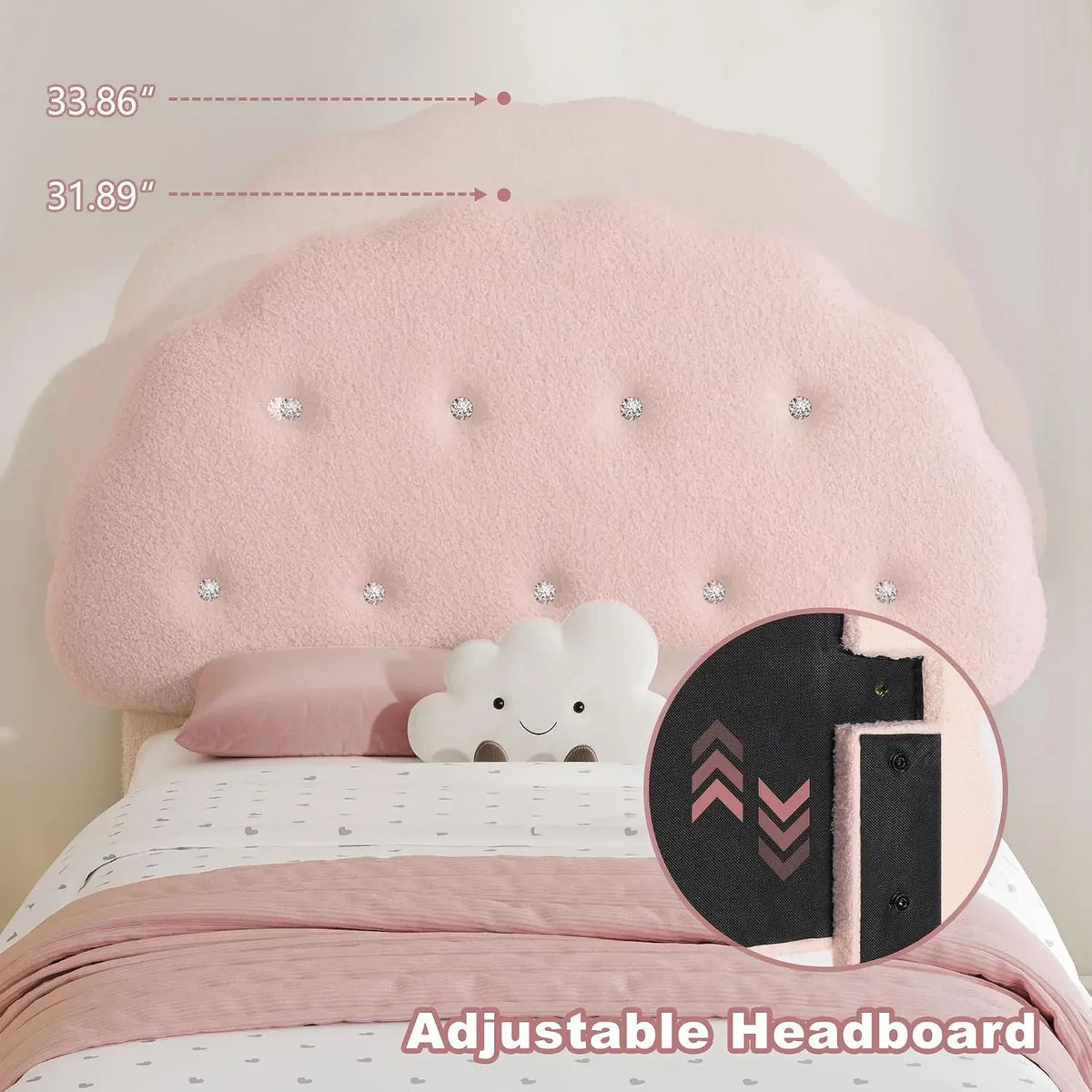 Twin Size Bed Frame with Headboard and LED Lights, Cloud Floating Upholstered Bed Frames with Adjustable Headboard and Raised