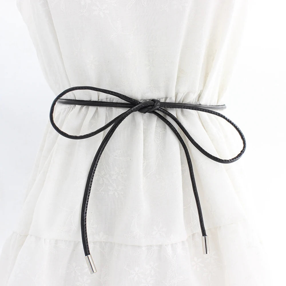 New Round Leather Rope Dresses Coat Decoration String Waist Belt For Women'S Solid Fashion Long Waist Chain Vintage Waistband
