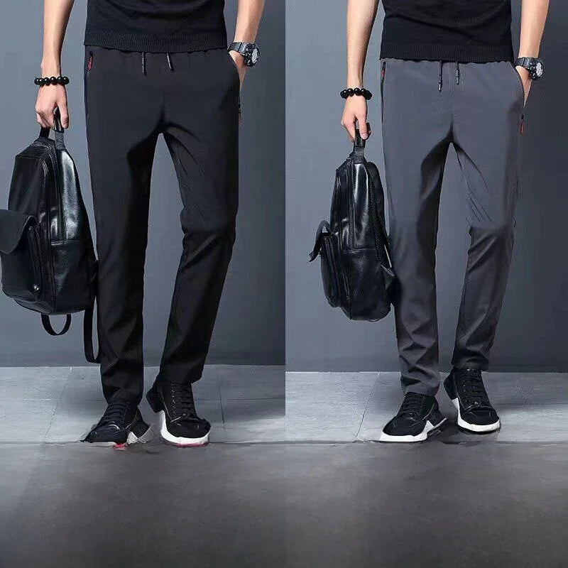 Ice Silk Thin Zipper Pocket Casual Pants Men's Summer Cool Feeling Quick Dry Breathable Straight Leg Long Pants Workwear