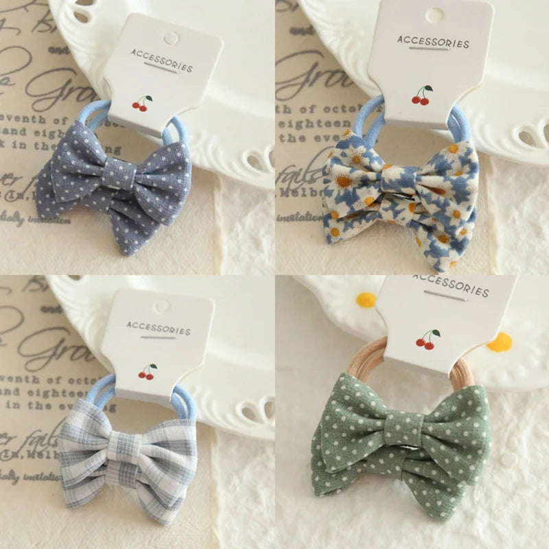 AITOUSHI Girls' Elastic Hair Bow Ties - Cotton Printed Hair Rope