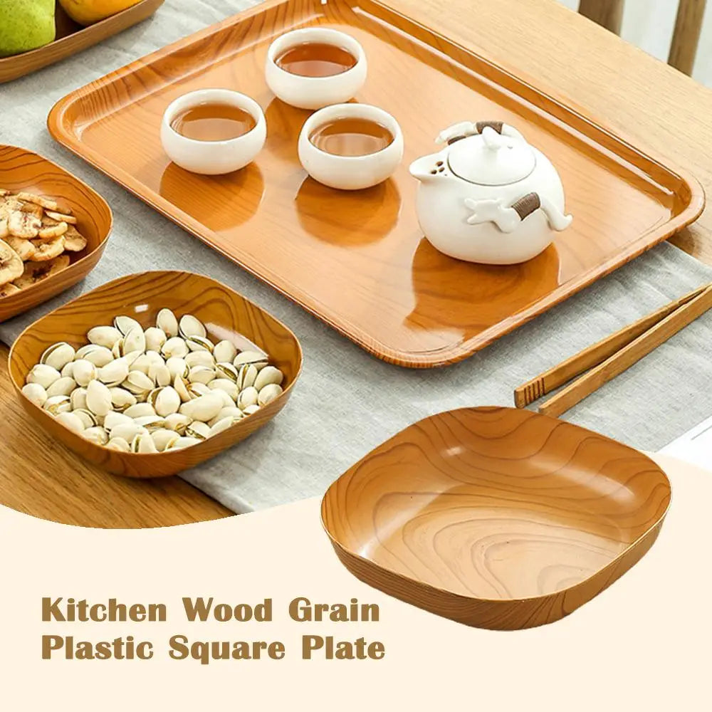 10PCS Japanese-style Plastic Dish Multifunctional Simple Imitation Wood Grain Bone Spitting Dish Household Food Grade Fruit Bowl