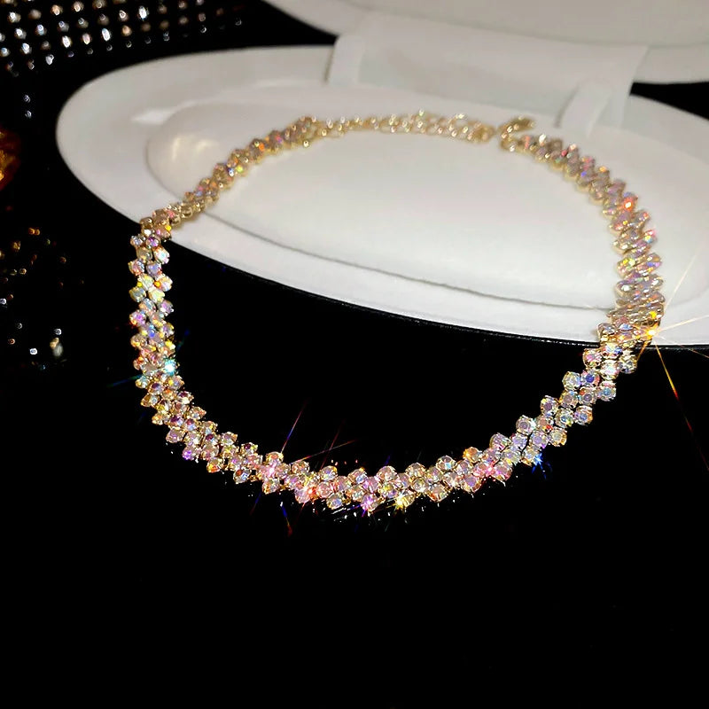 Luxury Shiny Full Rhinestone Choker Necklace For Women'S Personalized Geometric Crystal Necklaces Wedding Jewelry Gifts