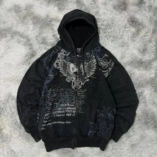 BiggOrange Plum Tree Embroidered Oversized Zipper Hoodie - Pink