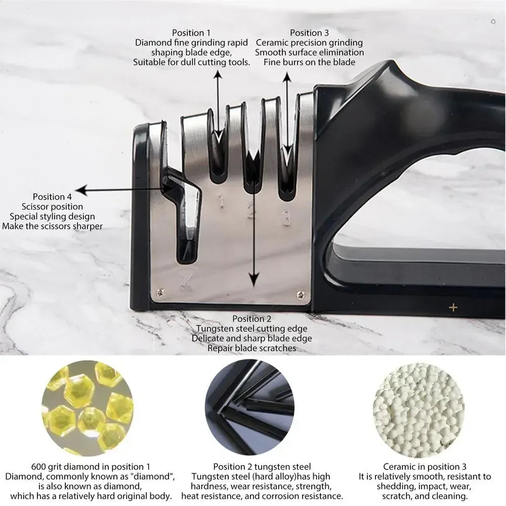 Afilador de Cuchillos de Cocina de 4 Segmentos Multifuncional Portátil con Base Antideslizante Afilador de Cuchillos para Gadgets y Accesorios de Cocina Domésticos
