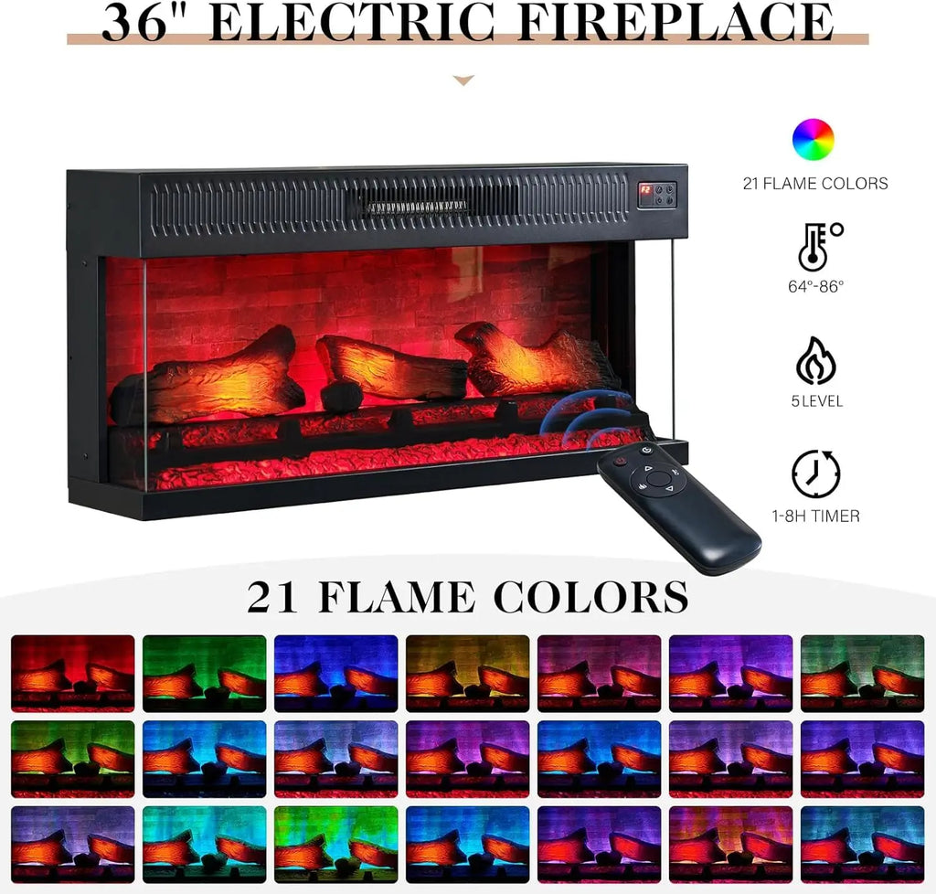 Farmhouse 70" Fireplace TV Stand with 36" Electric Fireplace 3-Sided Electric Fireplace, Media Entertainment Center , Customized