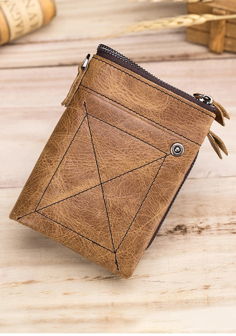 BULLCAPTAIN Authentic Leather Men's Wallet Short Purse Small Retro Wallet Brand High RFID New Short Wallet