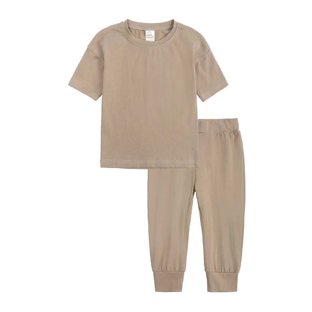 Kids Tales Toddler Unisex Cotton Short Sleeve T-Shirt and Pants Set