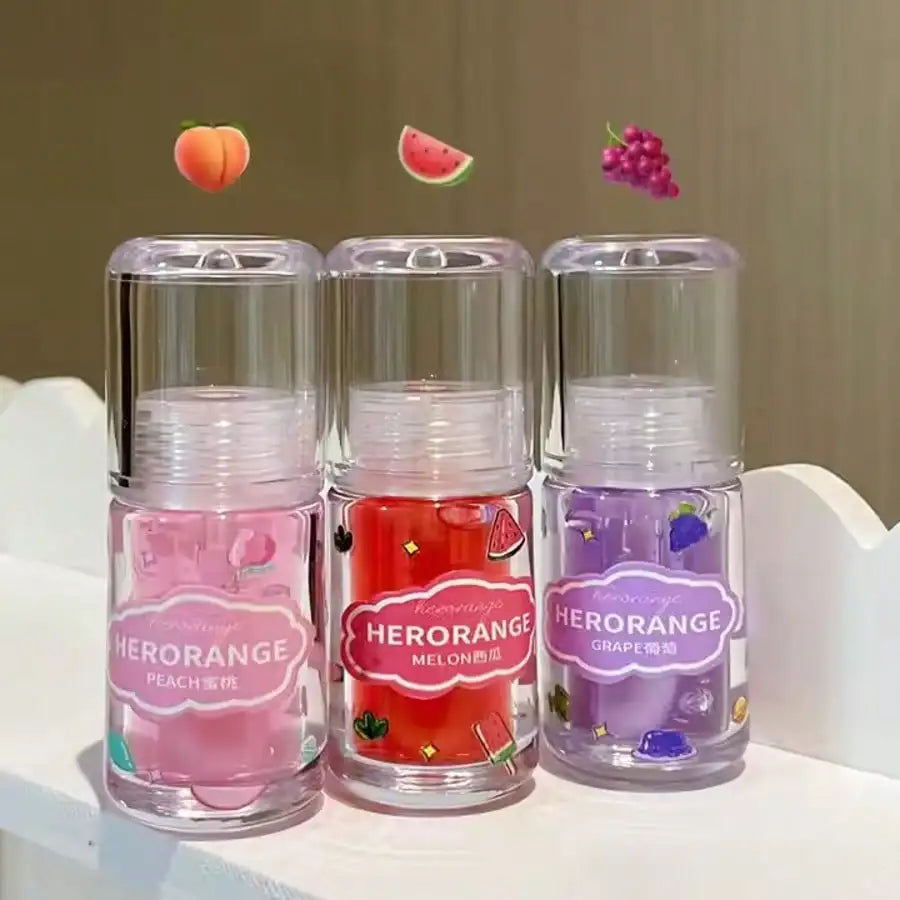 Herorange Multi-Use Fruit Lip Oil - Lip Primer & Top Coat, Moisturizing Hydrating, Dewy Plump "Dudu Lips" Lip Gloss