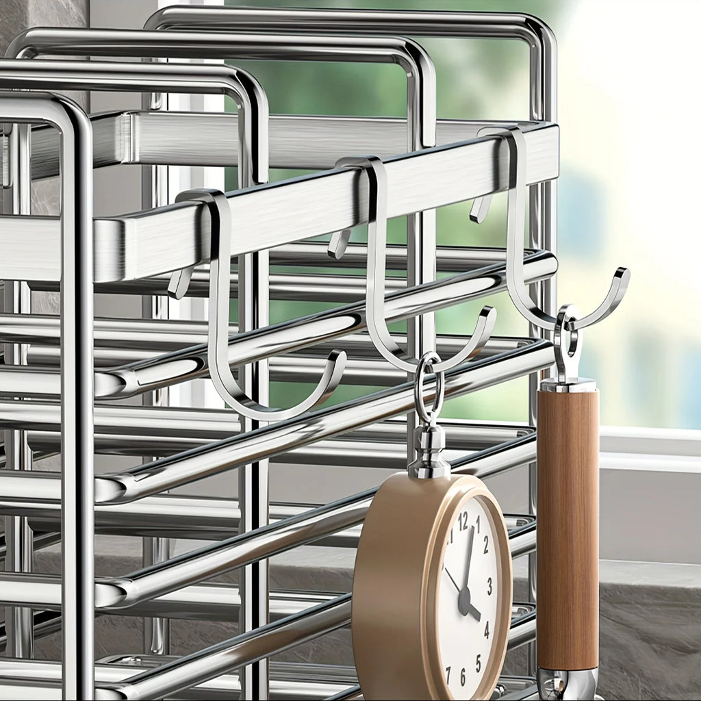 Porta Utensilios de Cocina Montado en Pared sin Taladrar. Organizador de Acero In Inoxidable que Ahorra Espacio para Cubiertos, Ideal para Espacios Pequeños.