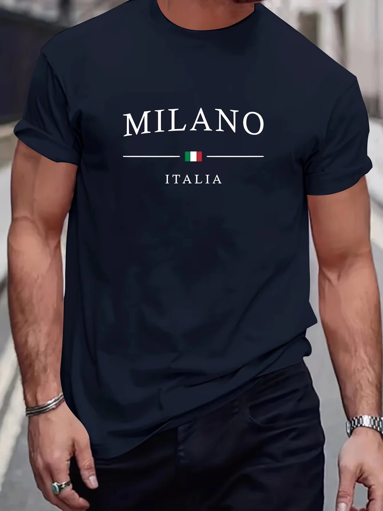Men'S Summer 100% Cotton Fashion Milano Letter Printed Loose Large Casual Comfortable Round Neck Short Sleeve T-Shirt Top