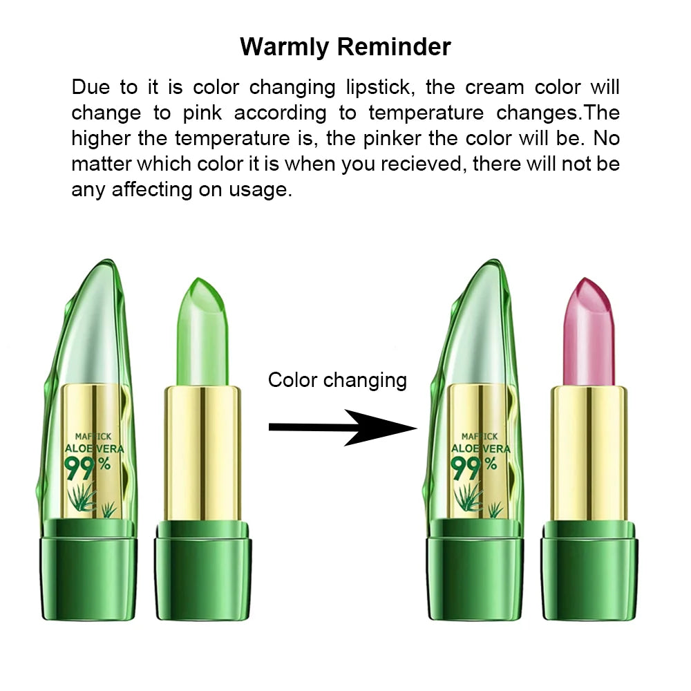Aloe Vera Warm Change Lipstick for Long-Lasting Lip Protection, Moisturizing and Color Changing, Magical Color Change