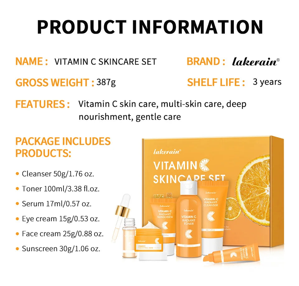 Vitamin C Enriched Skin Care Set - Combat Pigmentation & Fine Lines with Complete Routine Smooth Wrinkles, and Nurture Your Skin