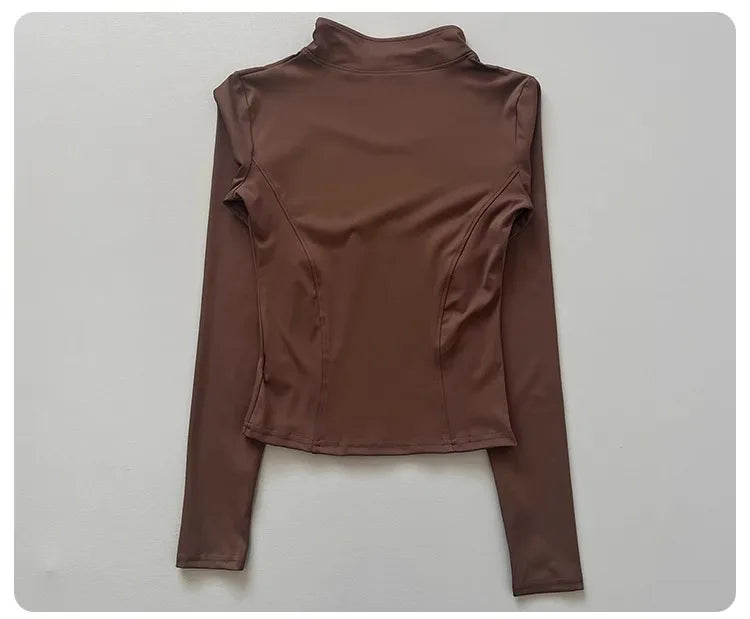 Women's Workout Jacket Stretch Fitted Zip Front Long Sleeve Running Yoga Slimming Waist-Cinching Stand Collar Quick-Dry Sportswe