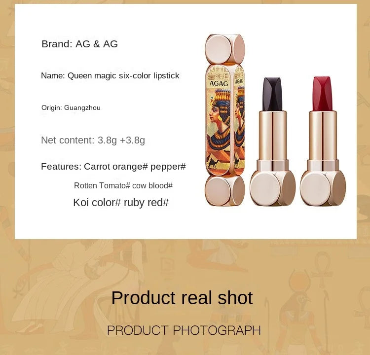 Agag Pharaoh Magic 3Dimensional Magic 6Color Lipstick Does Not Fade No Stain on Cup Cheap Double-Tube Double-Headed One 6-Color