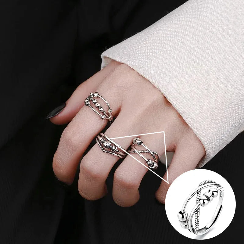 Panjbj 925 Sterling Silver Lines Ring For Women'S Jewelry Finger Adjustable Open Vintage For Birthday Dropship