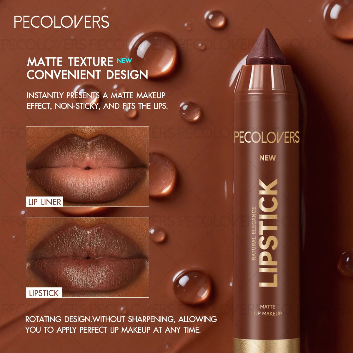 PECOLOVERS 12-Piece Matte Lip Liner and Lipstick Set - Waterproof