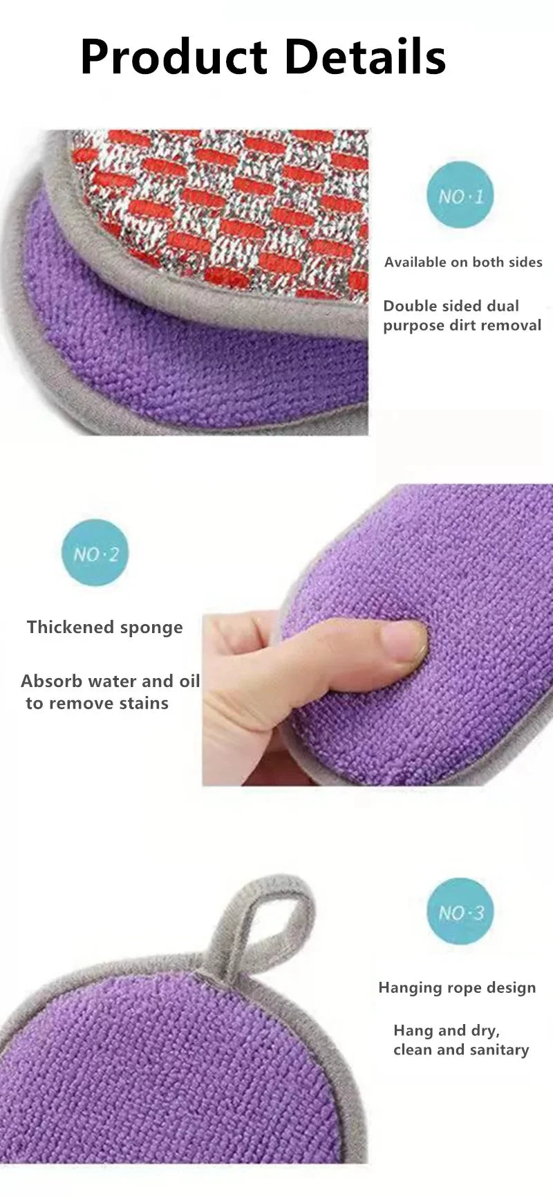 Esponja de limpieza de cocina, esponja de doble cara, estropajos para lavar platos, estropajo, paño de cocina, herramientas de limpieza de cocina