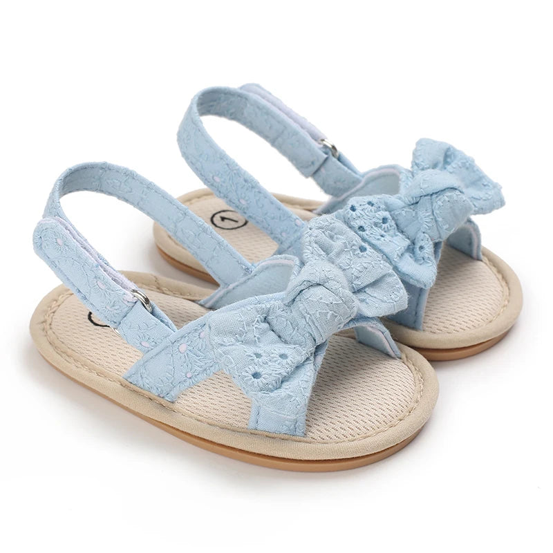 Baby Girls' First Walker Sandals - Blue Butterfly Knot Soft Sole 0-18M