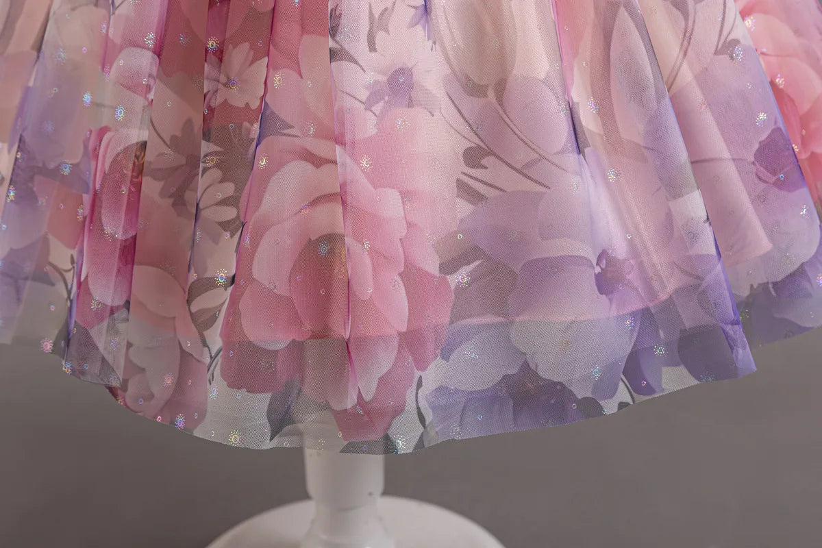 HETISO Gradient Floral Princess Dress for Girls Ruffle Lace Elegant Kid's Party Gown Festa Junina Style Ages 4-10 Years