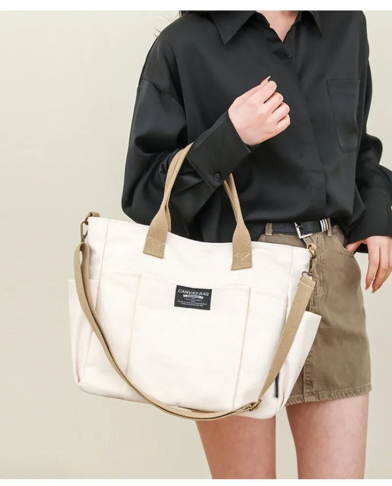 Canvas Ladies Bag Simple Student Large Capacity Horizontal Commuter Shoulder Slanting Portable Handbag