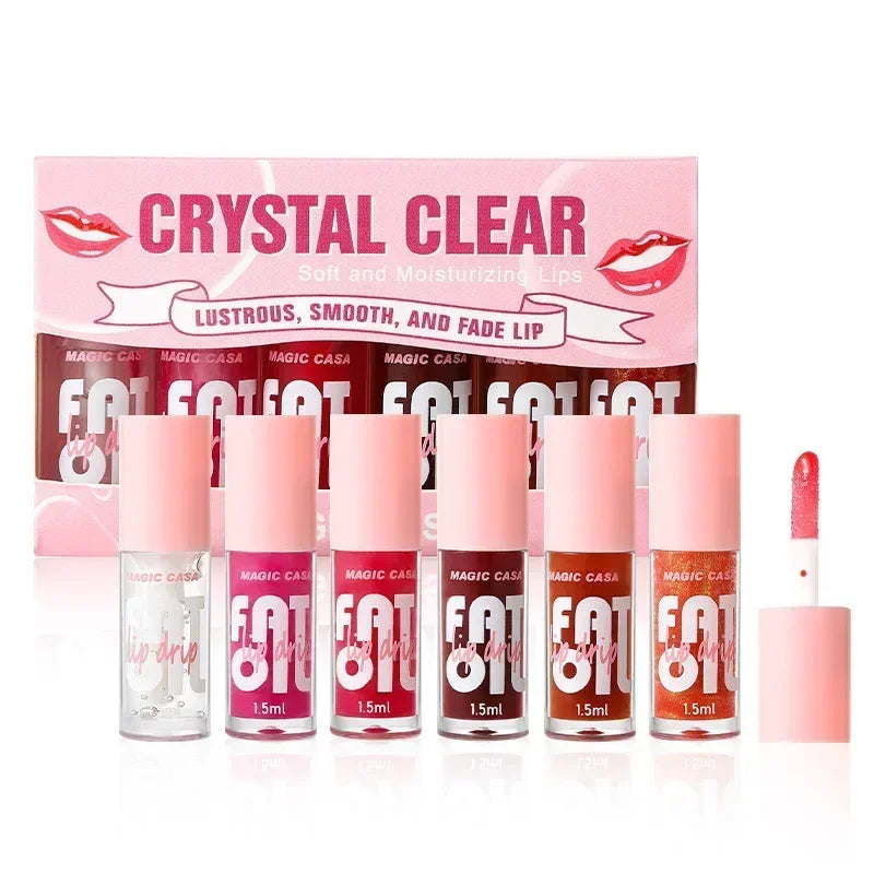 6-Piece Moisturizing Lip Gloss Set - Hydrating Aloe Vera Lip Oil