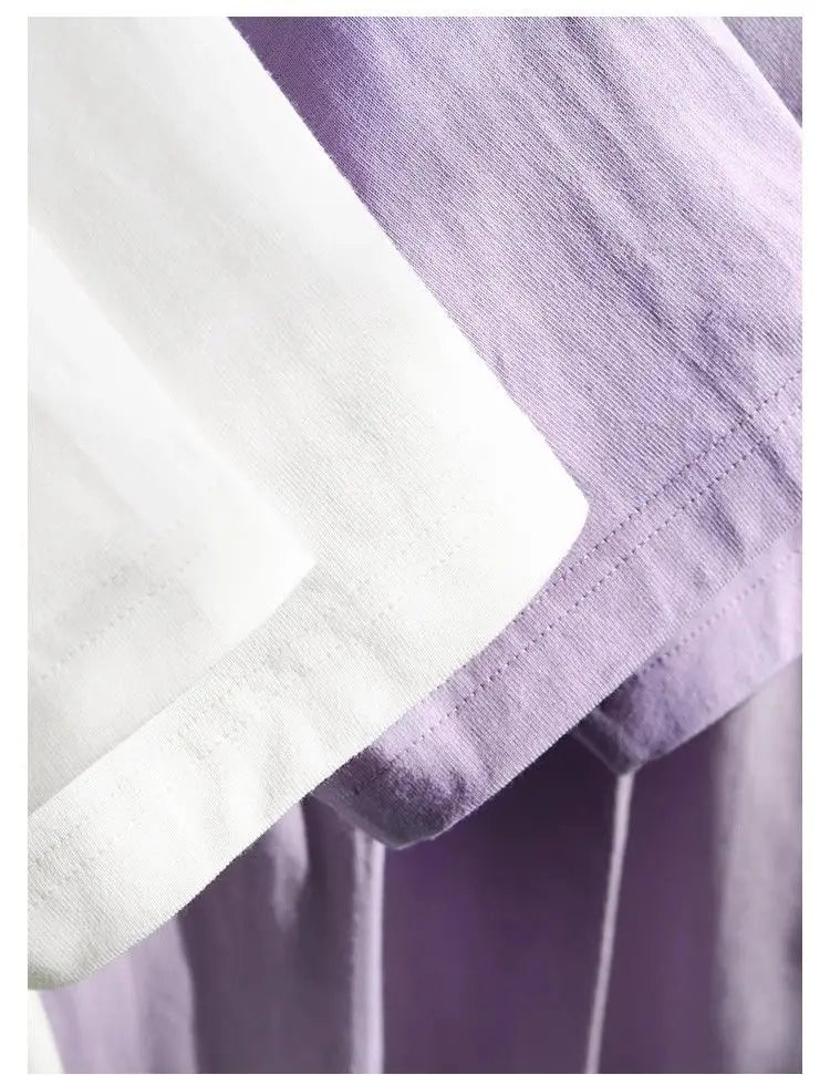 Men's and Women's T-shirts 300G Heavy Gray-purple Round Neck Short-sleeved T-shirts Women's Basic Pure Cotton Simple