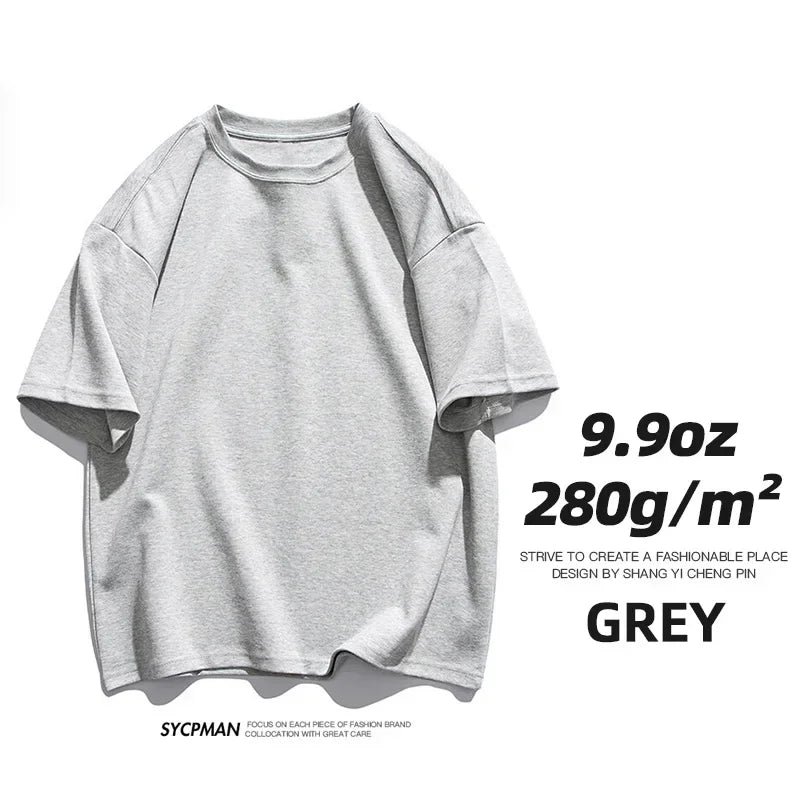 Mens Oversized 9.9oz Cotton Heavyweight Tee Short Sleeve Solid Color Casual For Men