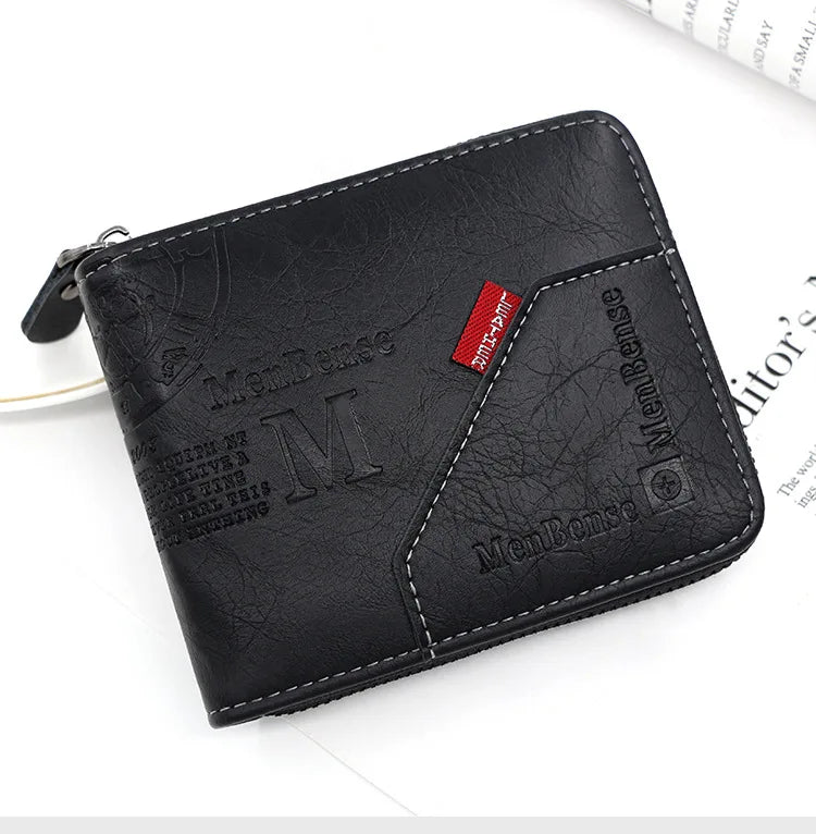 New Men Zipper Wallets Short Card Holder Vintage Male Wallet High Quality PU Leather Classic Coin Pocket Wallet For Boys