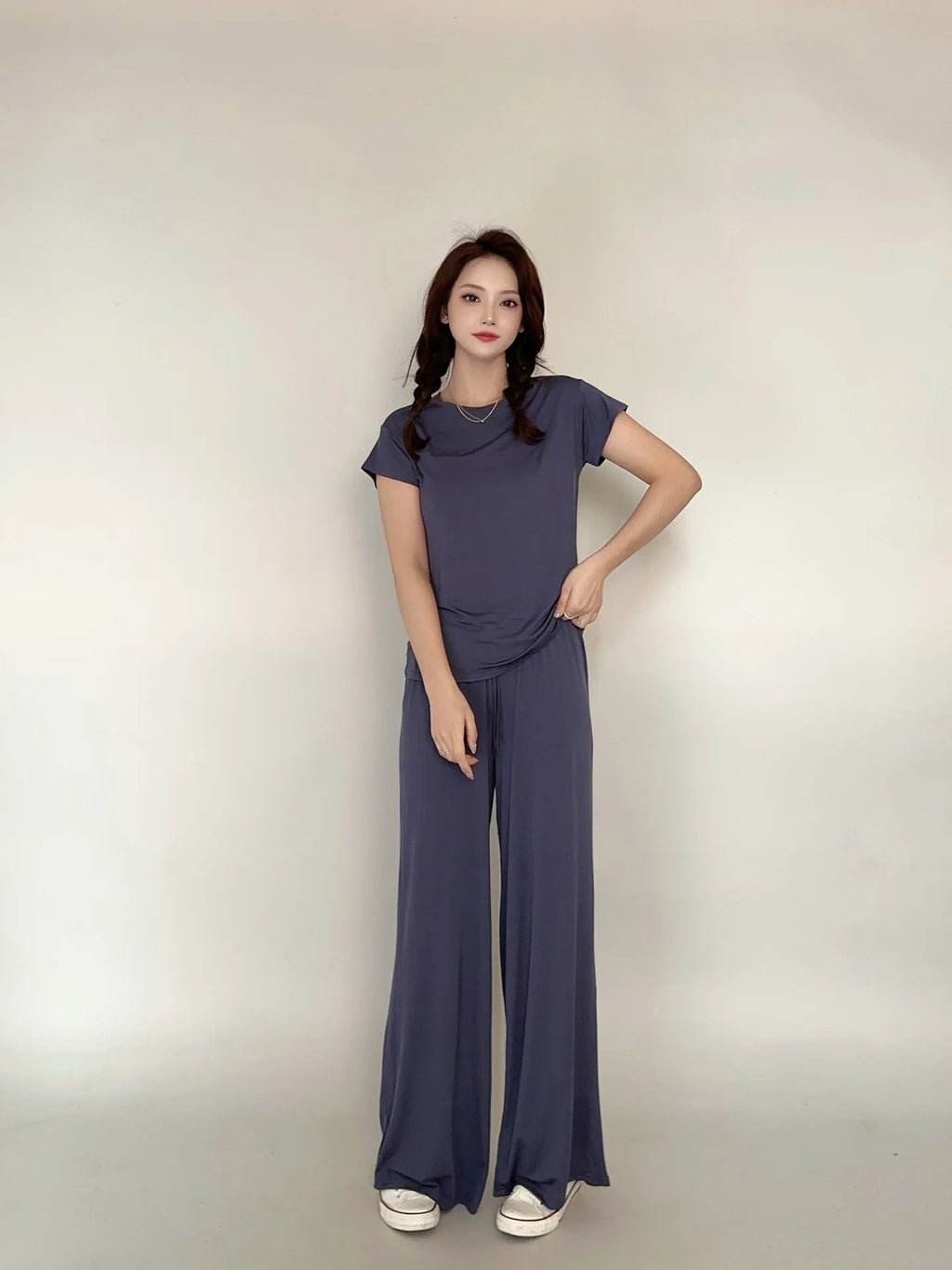 Women's Plus Size Pajama Set - Short Sleeve T-Shirt & Wide Leg Pants