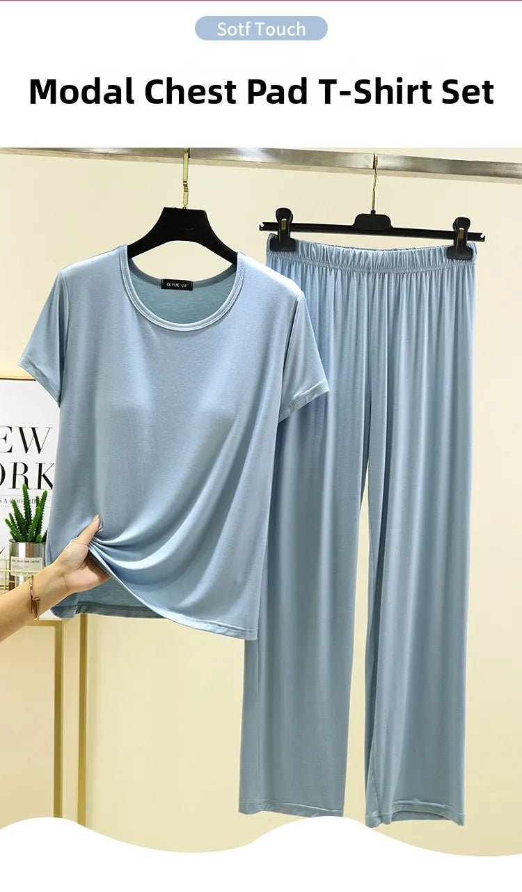 Women's Modal Two-Piece Pajama Set - Loose Lightweight Loungewear