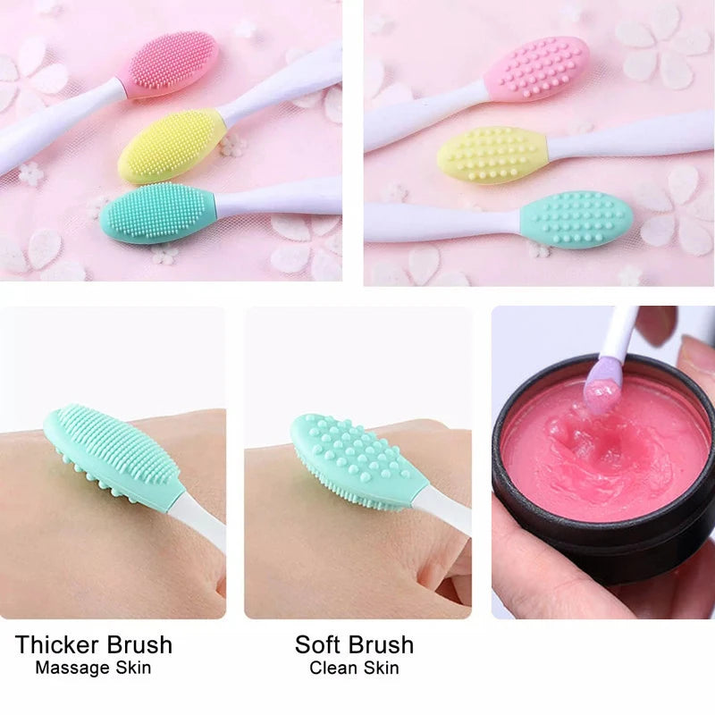 Double-headed Silicone Brush Skin Care Lip Exfoliating Facial Cleansing Face Scrub Nose Clean Brush Lipstick Lip Balm Applicator