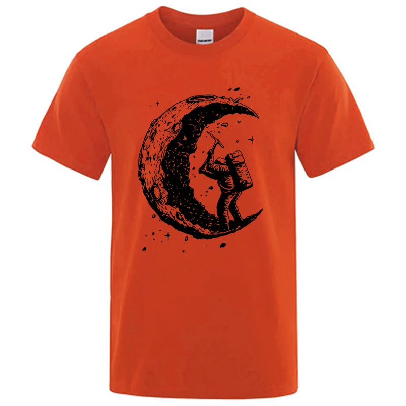 Men'S High Quality 100% Cotton Moon Print Casual Summer Cool Short Sleeve Men Tshirt Loose T-Shirt Male Tee Shirts Male Tee Tops